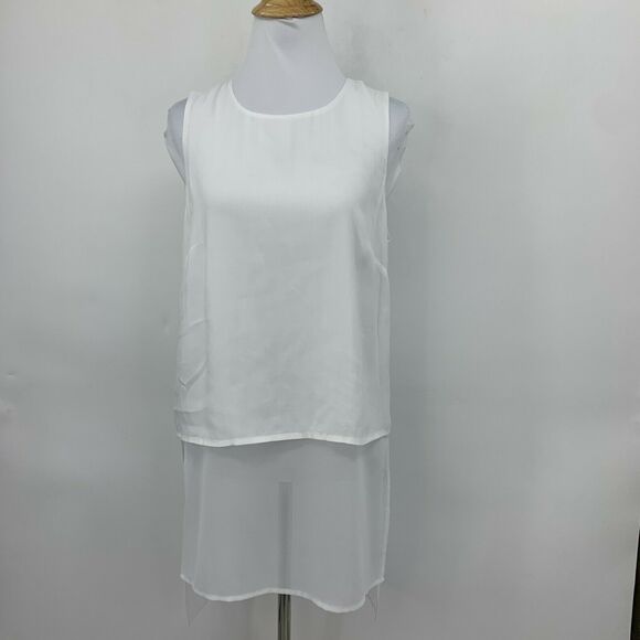 BCBGeneration Optic White Tunic Top Size XS Contrast Sheer Hem Double Slit - Picture 2 of 10